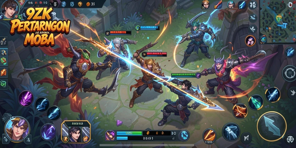 Gameplay MOBA seru dengan karakter unik dan pertarungan strategis.