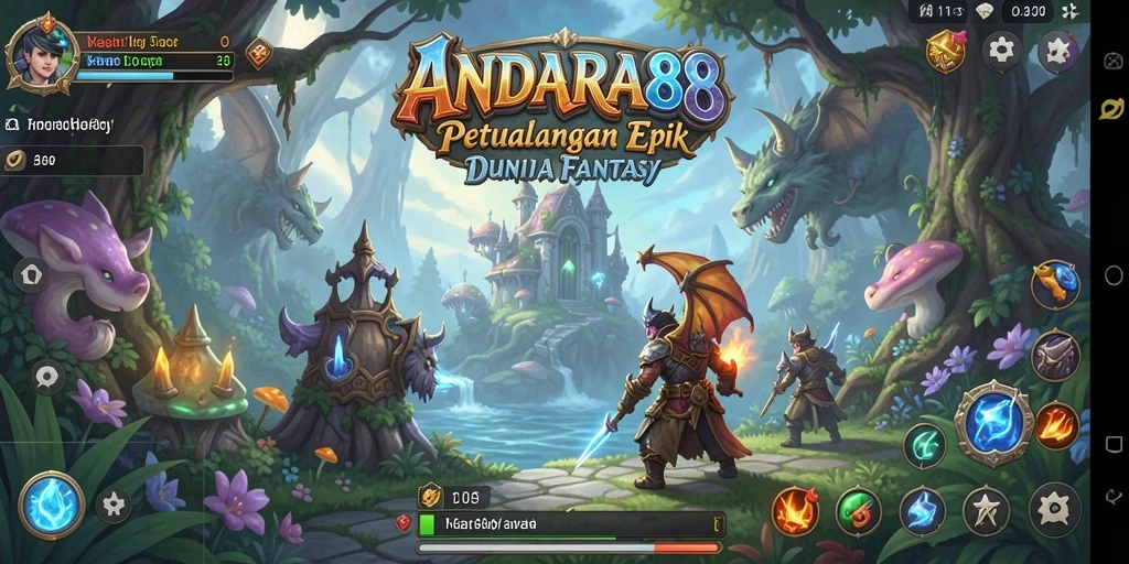 Screenshot gameplay ANDARA88 menampilkan pertarungan seru di dunia fantasi.