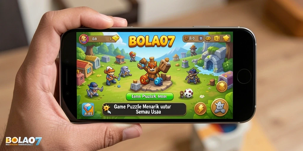 Tampilan gameplay BOLA07 yang penuh warna di setiap level puzzle.