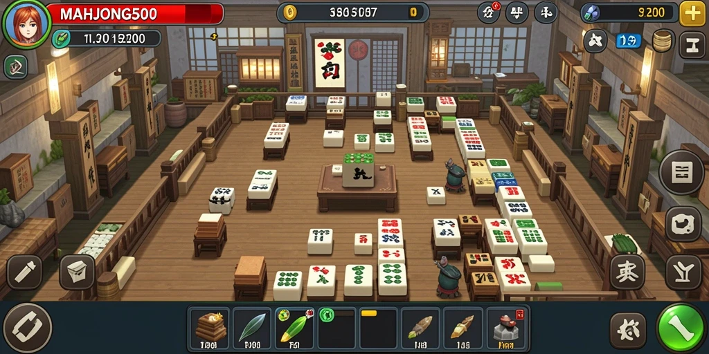 Gameplay menegangkan dalam MAHJONG500 saat melawan gelombang musuh.