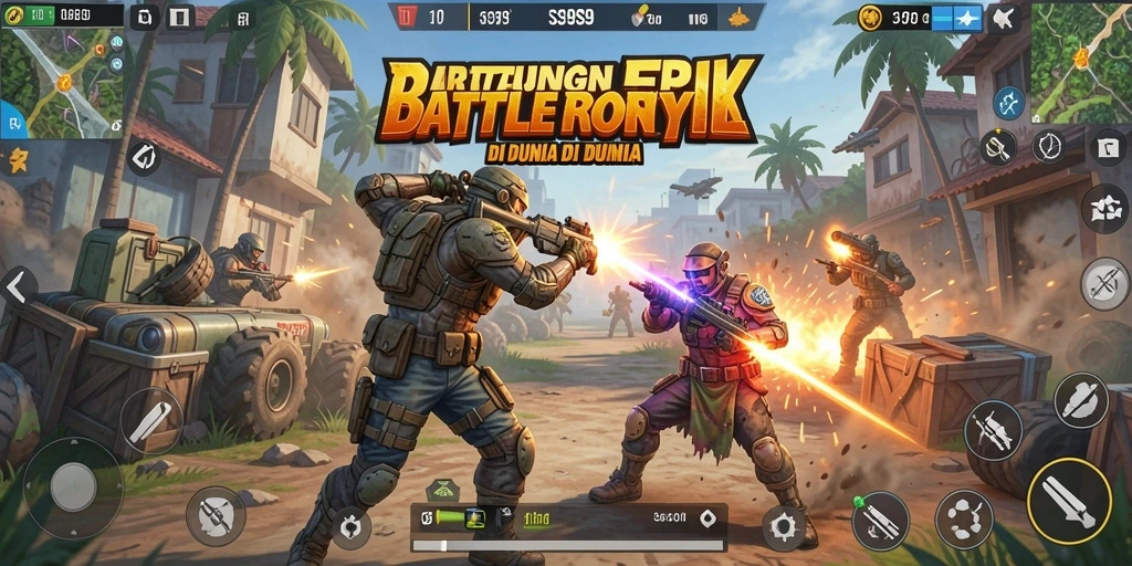 Tangkapan layar gameplay intens S9S9 dalam arena Battle Royale.